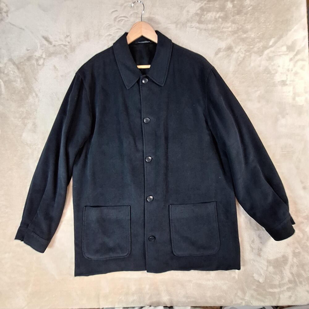 Baracuta Coat Mens Large Black Viscose Overcoat Soft Lined Pockets Turkey